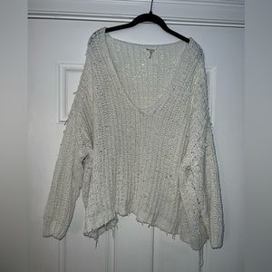 Distressed White Knit Oversized Sweater, Size 1X. Miracle Brand.